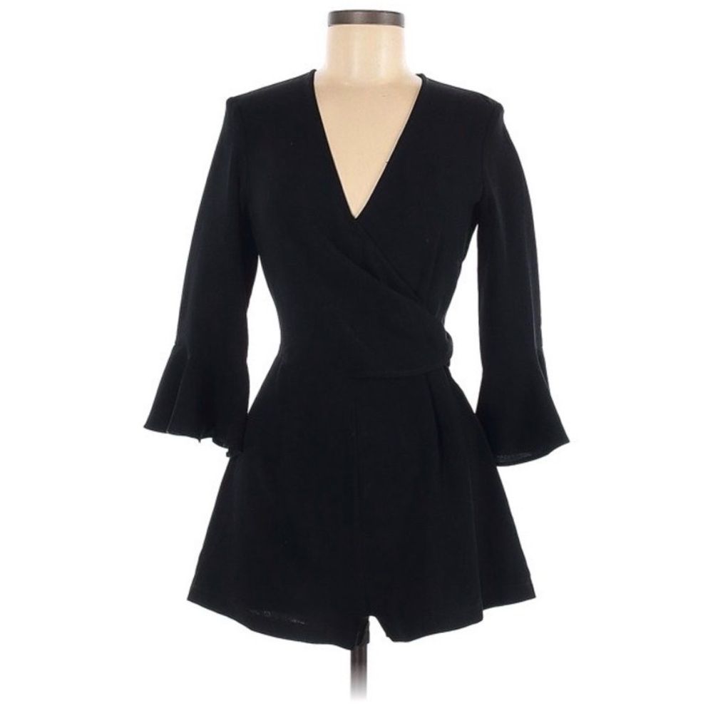Topshop Black Wrap V-Neck Romper with Bell Sleeves